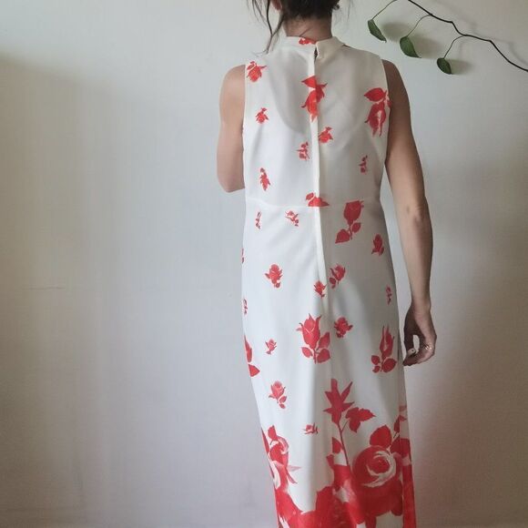 2 piece 1970s Rose Print Red & White Maxi Dress Set - Picture 2 of 6